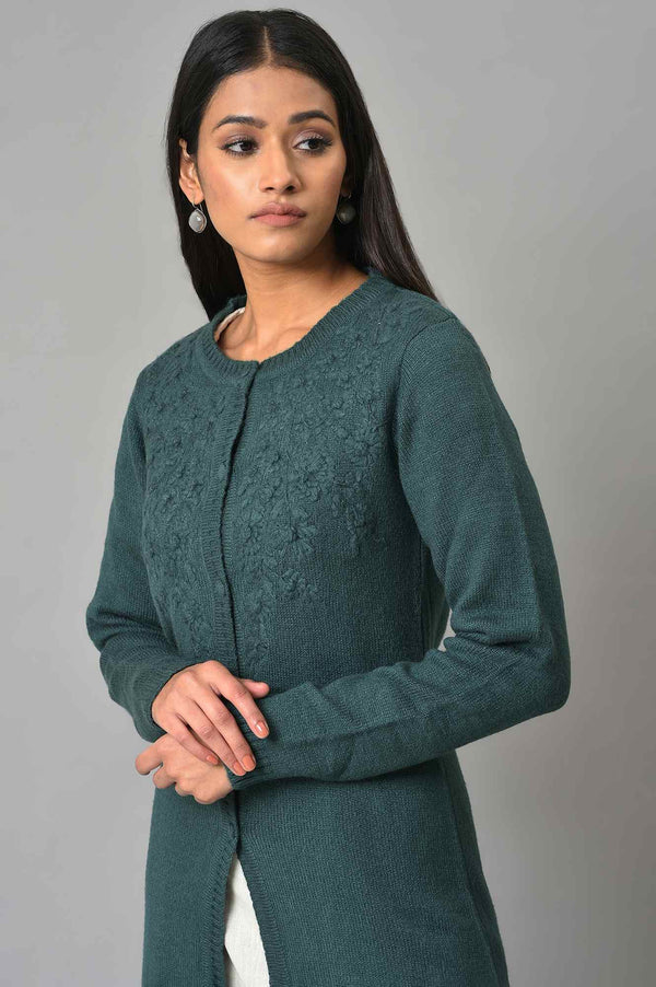 Blue Embroidered Women Cardigan