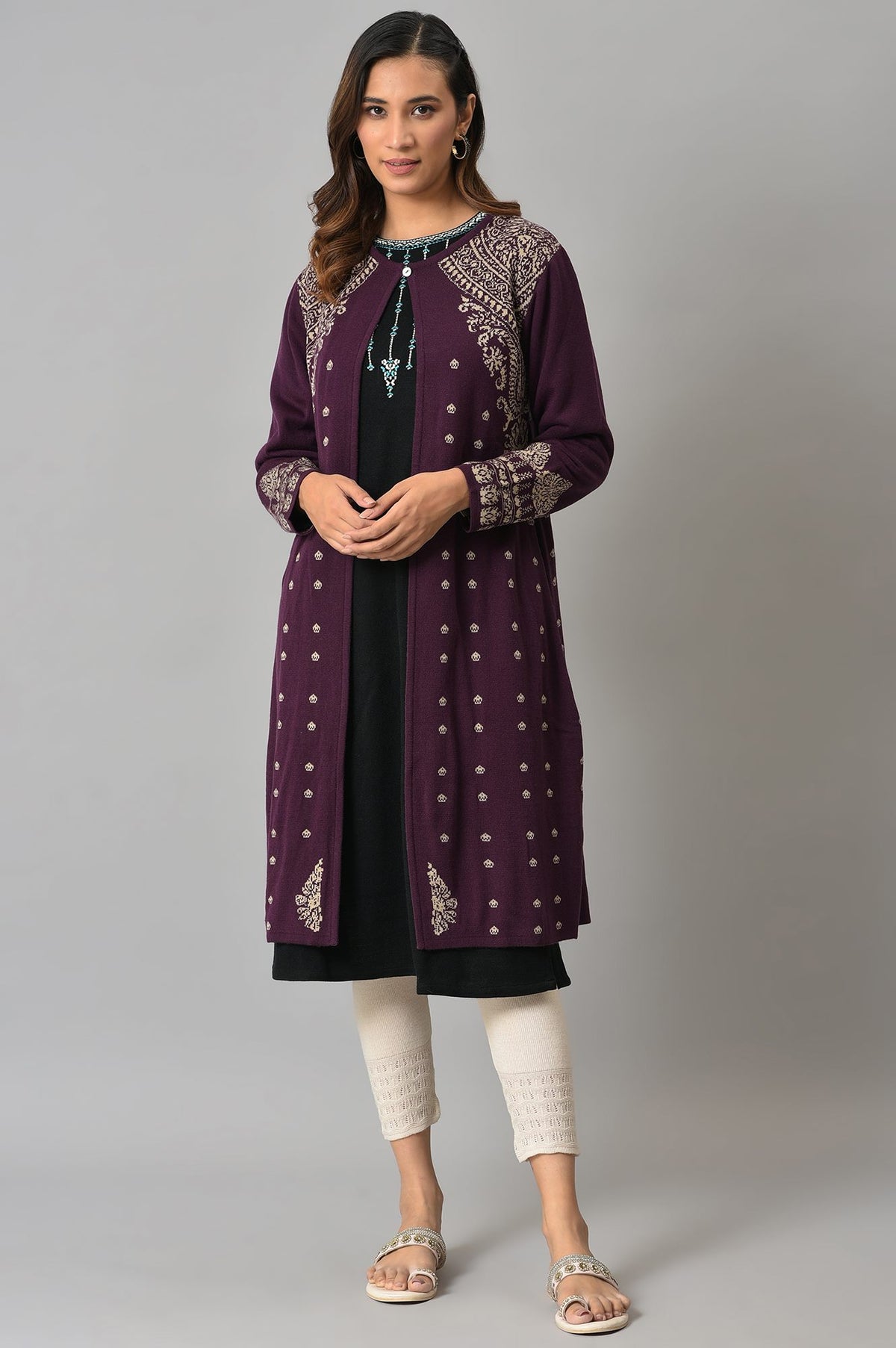 Purple Reversible Jacqaurd Cardigan - S