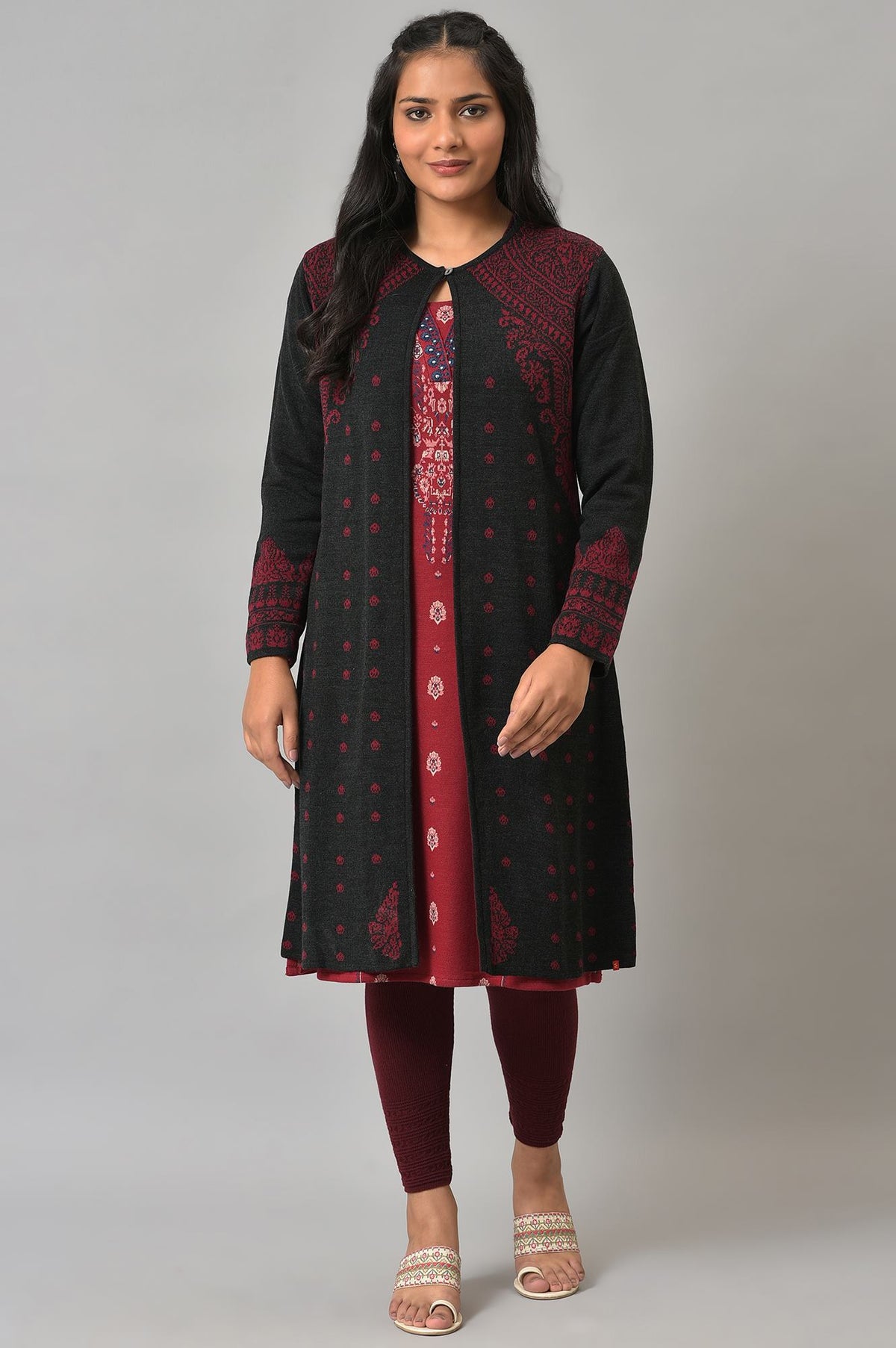 Black Paisley Printed Reversiblle Cardigan - WVG