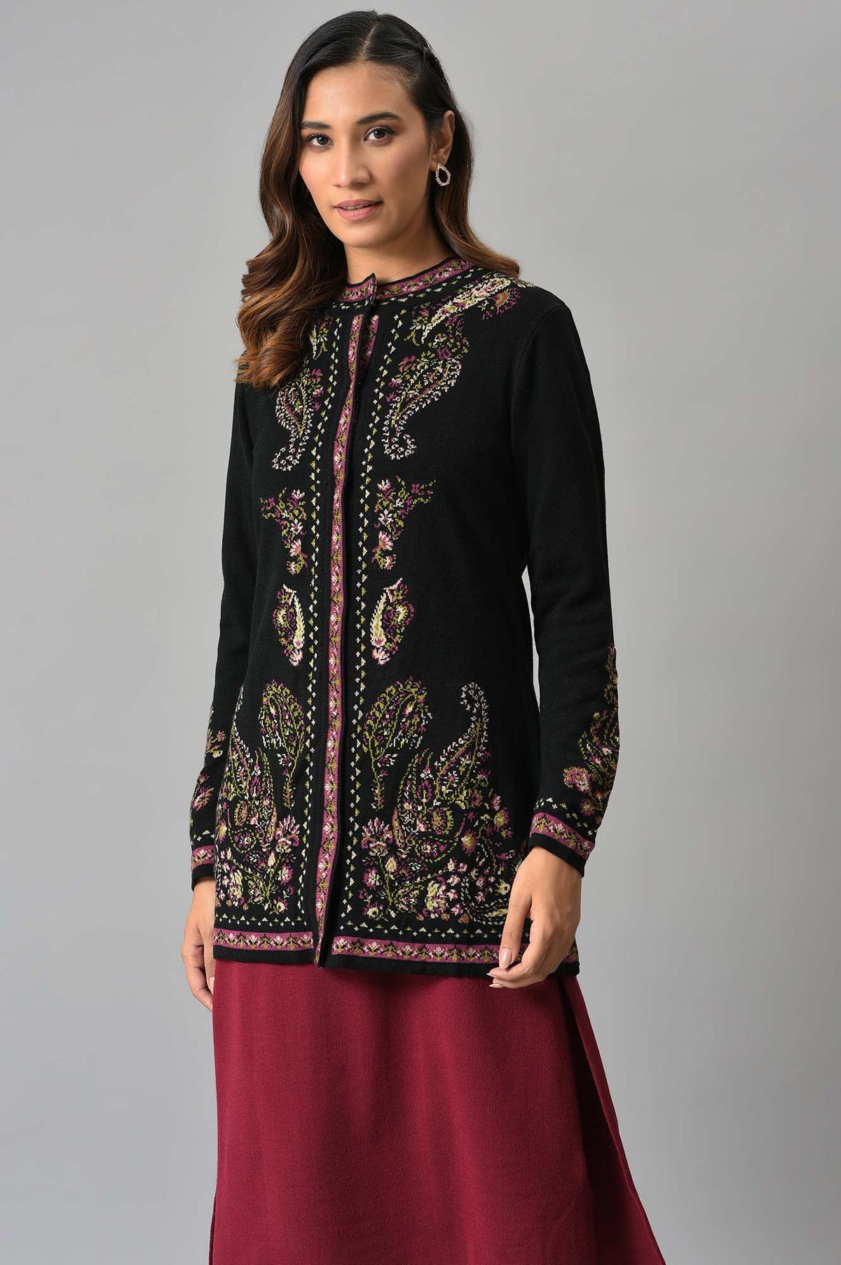 Black Paisley Printed Short Cardigan - WVG