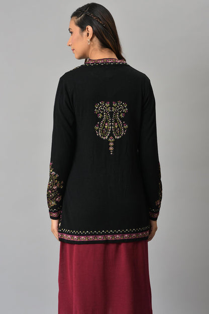 Black Paisley Printed Short Cardigan