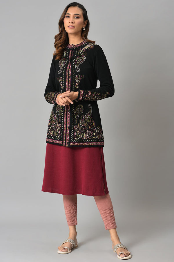 Black Paisley Printed Short Cardigan