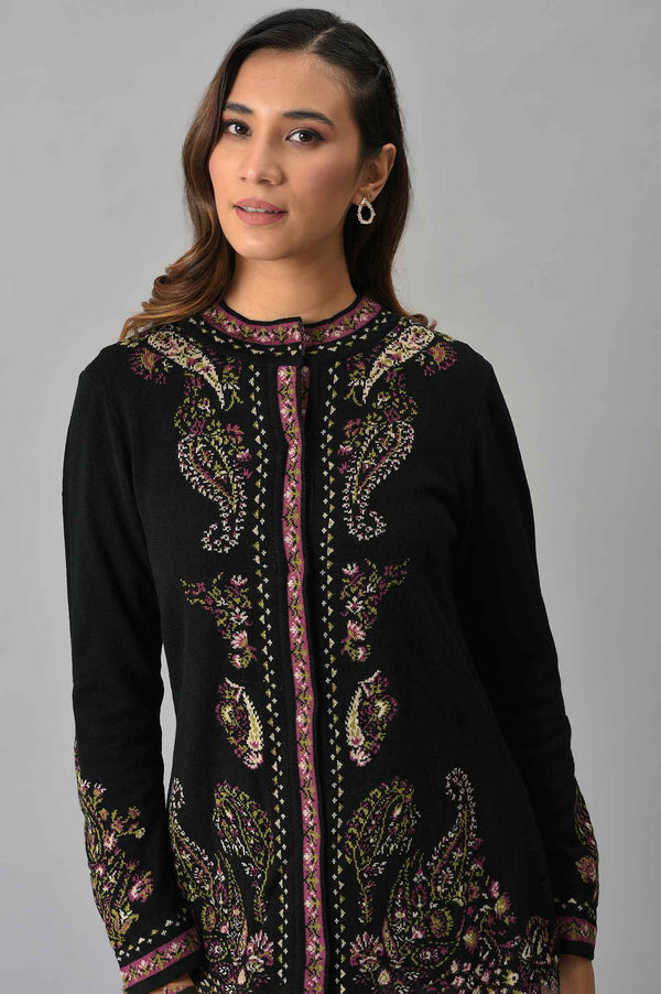 Black Paisley Printed Short Cardigan
