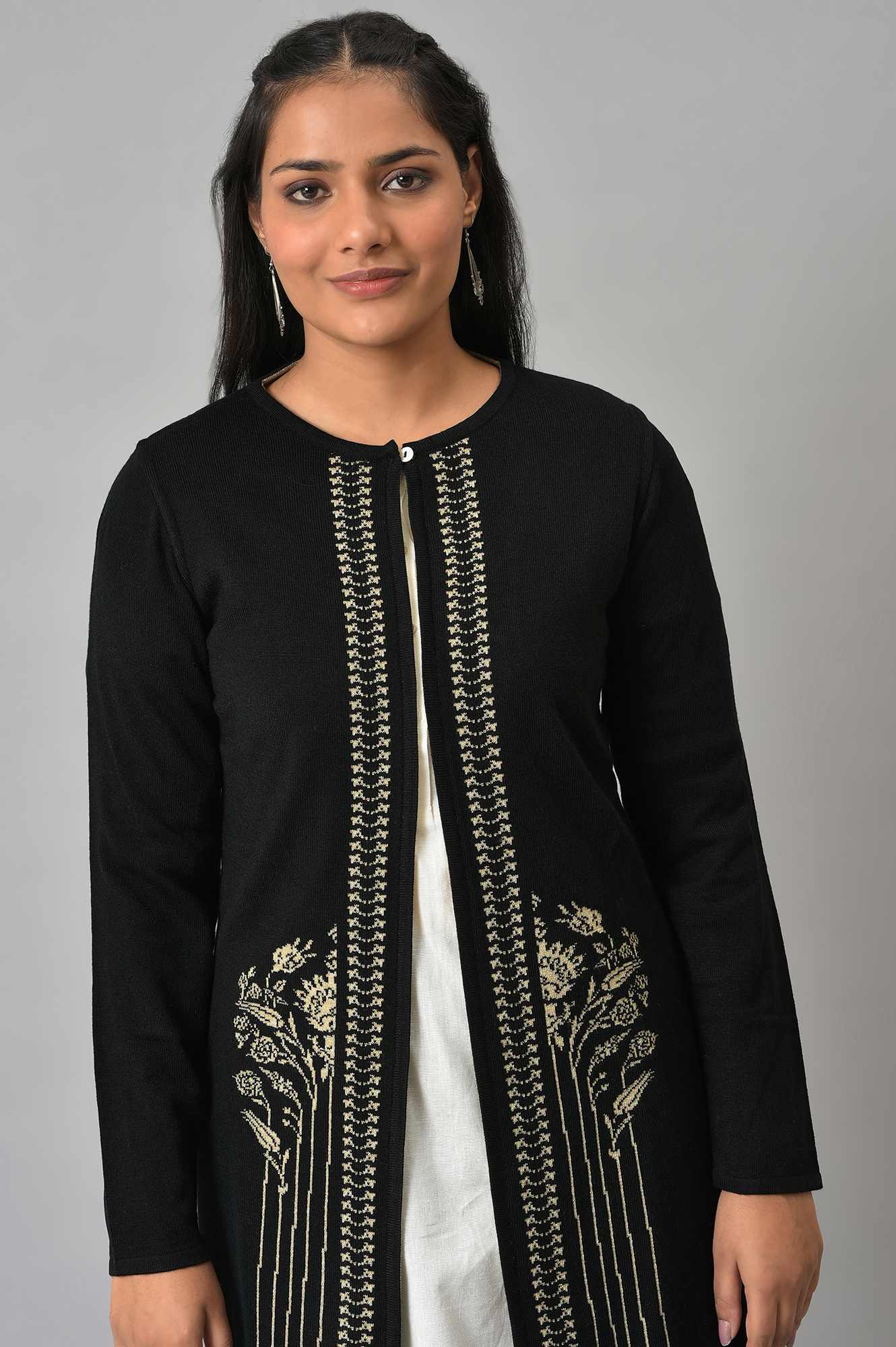 Black Reversible Front Open Women Cardigan