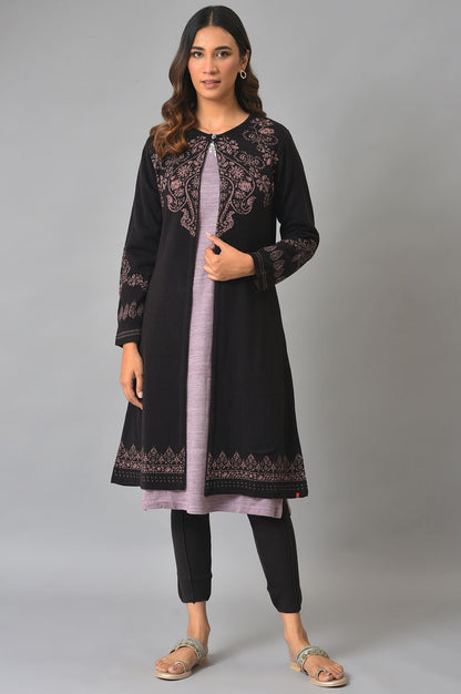 Deep Brown And Pink Reversible Winter Cardigan