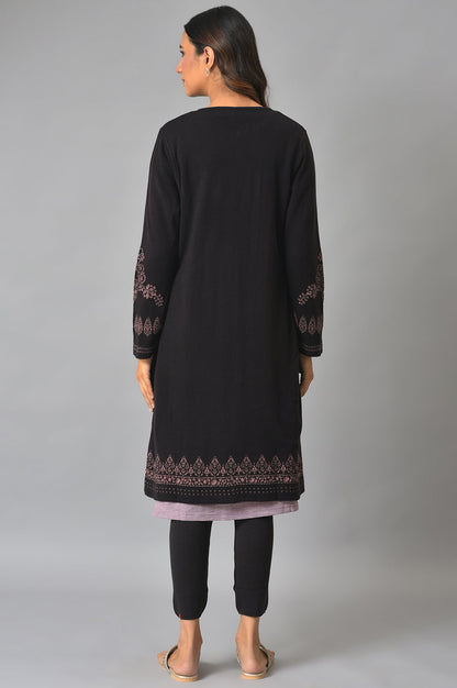 Deep Brown And Pink Reversible Winter Cardigan