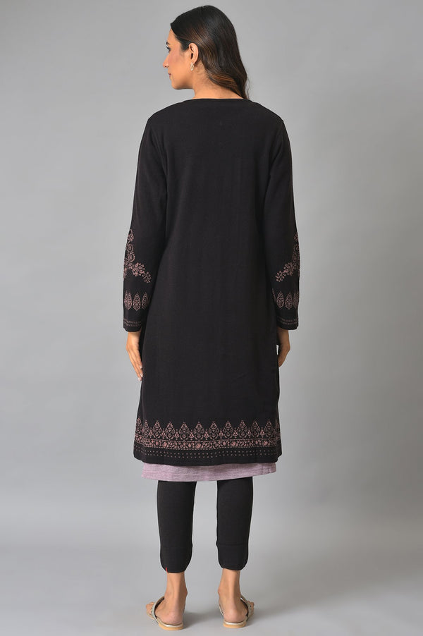 Deep Brown And Pink Reversible Winter Cardigan