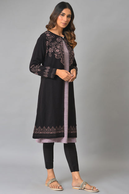 Deep Brown And Pink Reversible Winter Cardigan