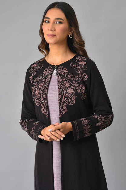 Deep Brown And Pink Reversible Winter Cardigan