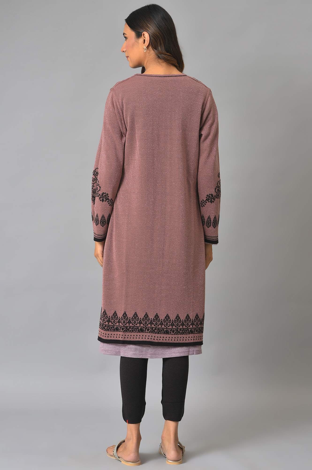 Deep Brown And Pink Reversible Winter Cardigan
