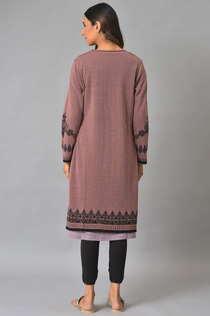 Deep Brown And Pink Reversible Winter Cardigan