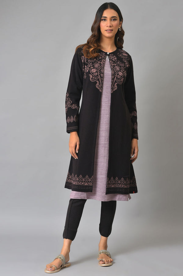 Deep Brown And Pink Reversible Winter Cardigan