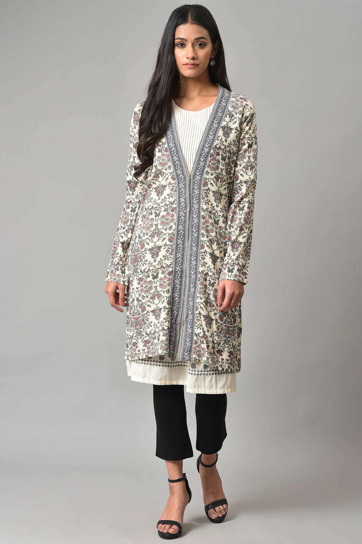 Ecru Floral Print Cardigan - WVG