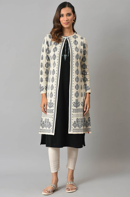 Ecru Floral Printed Reversible Cardigan