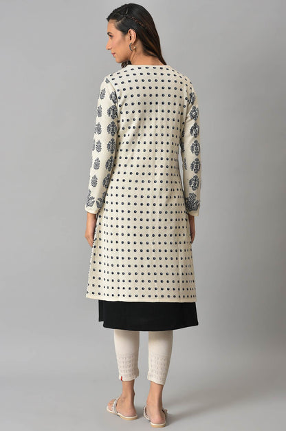 Ecru Floral Printed Reversible Cardigan