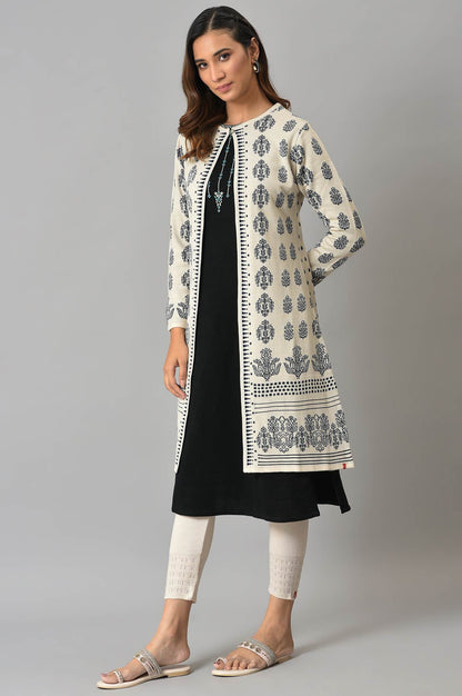 Ecru Floral Printed Reversible Cardigan