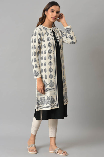 Ecru Floral Printed Reversible Cardigan