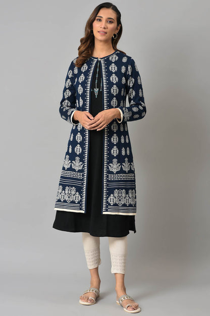 Ecru Floral Printed Reversible Cardigan