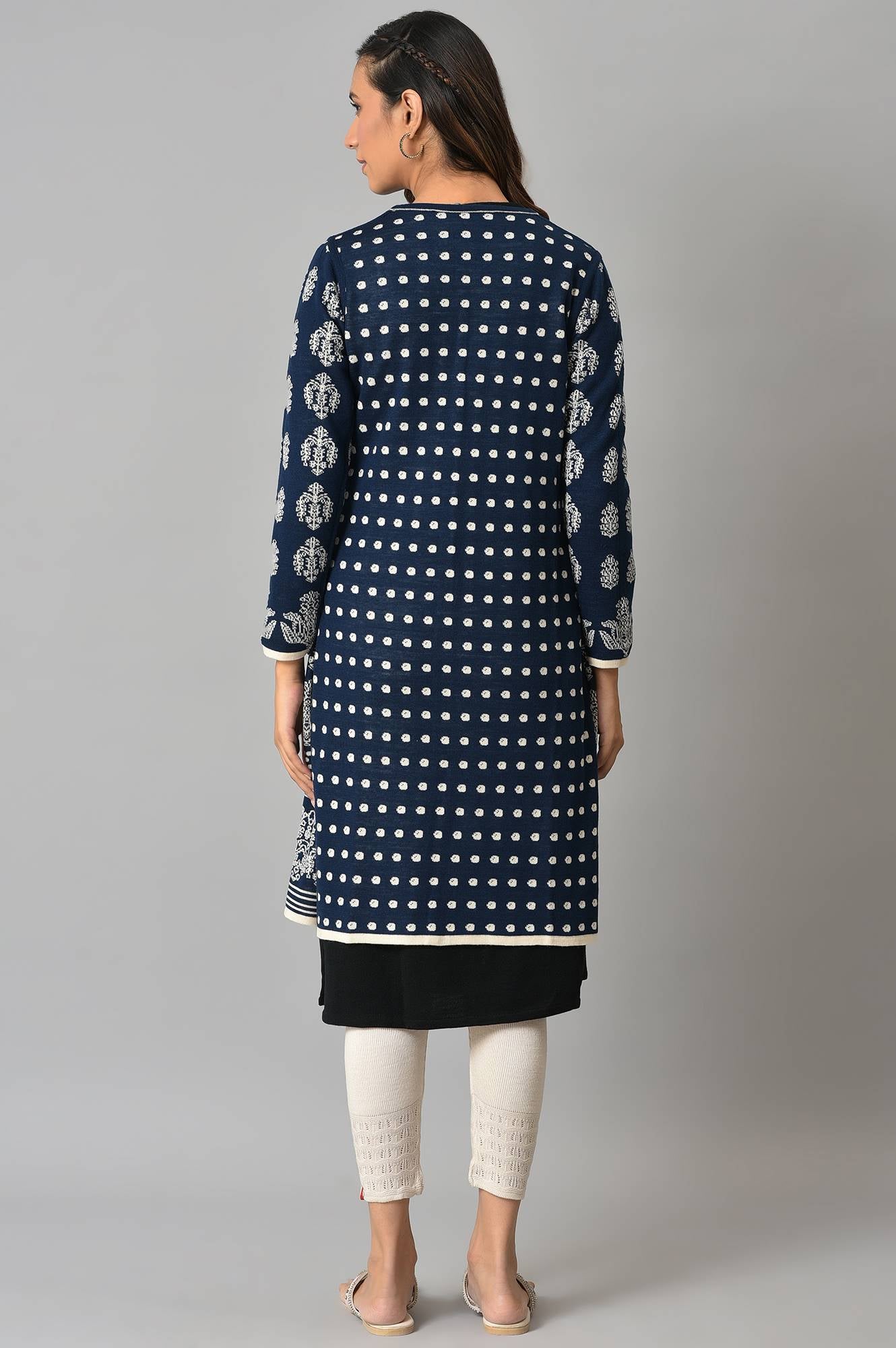 Ecru Floral Printed Reversible Cardigan