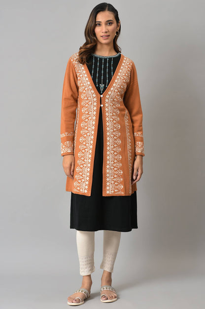 Orange Geometric Printed Reversible Cardigan