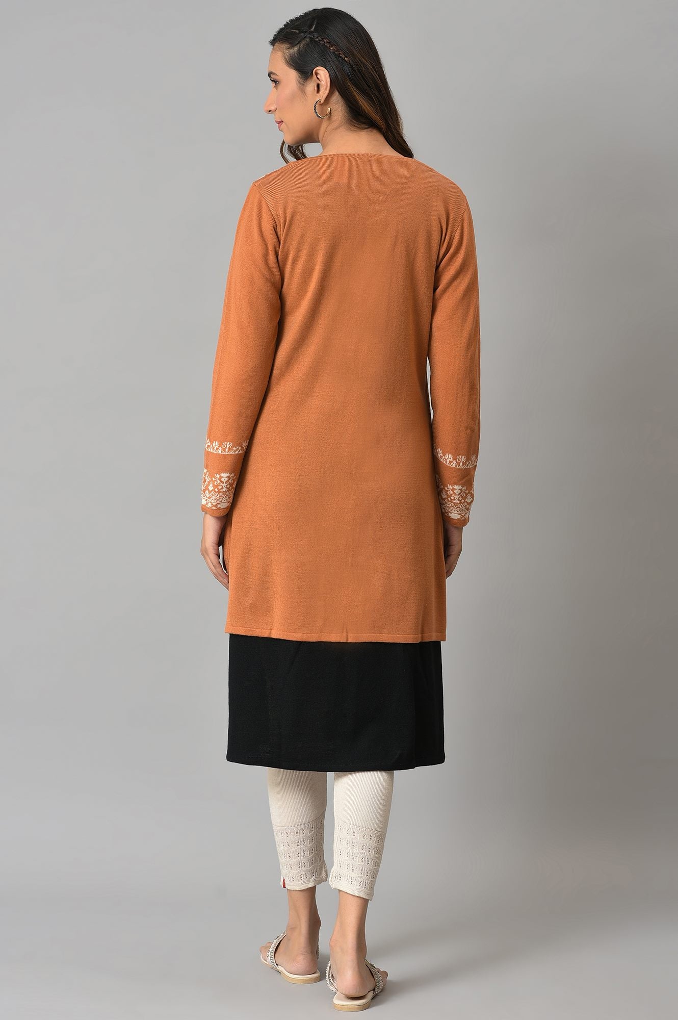 Orange Geometric Printed Reversible Cardigan