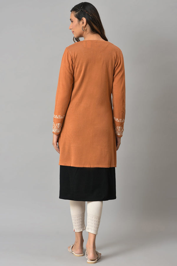 Orange Geometric Printed Reversible Cardigan