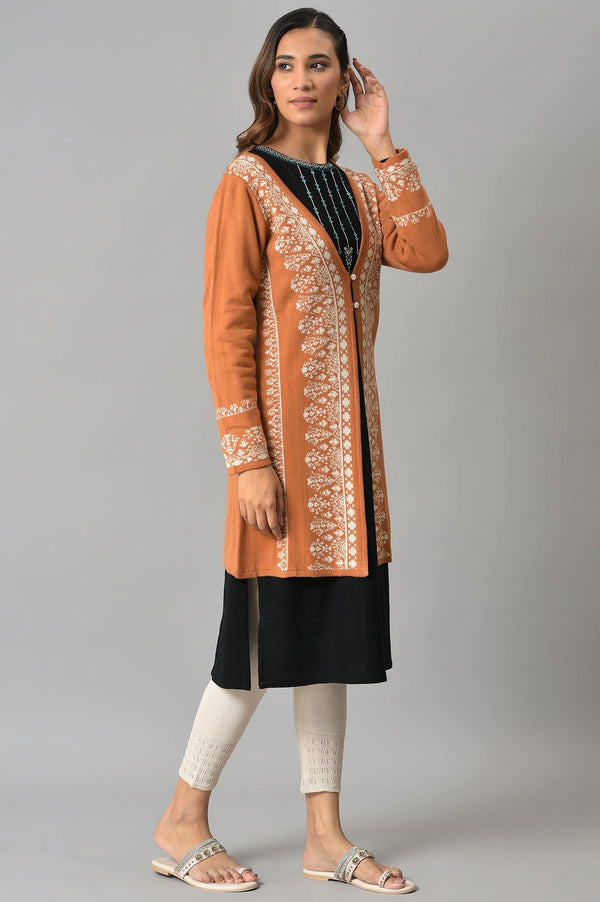 Orange Geometric Printed Reversible Cardigan