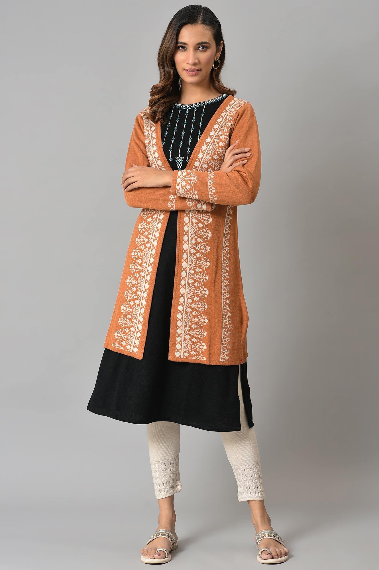 Orange Geometric Printed Reversible Cardigan