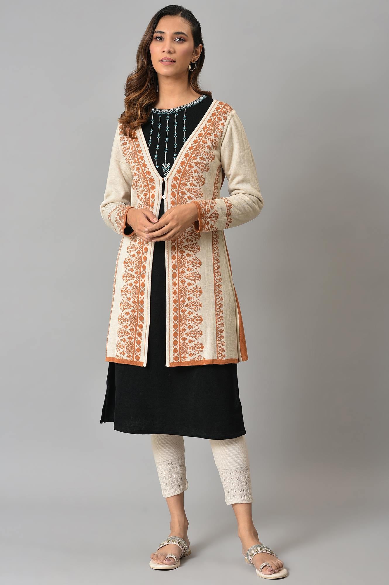 Orange Geometric Printed Reversible Cardigan