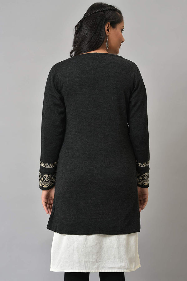 Black Reversible Jacquard Women Cardigan