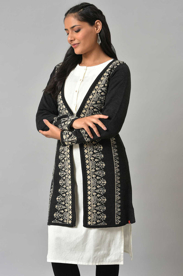 Black Reversible Jacquard Women Cardigan