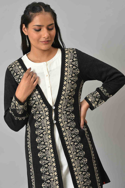 Black Reversible Jacquard Women Cardigan