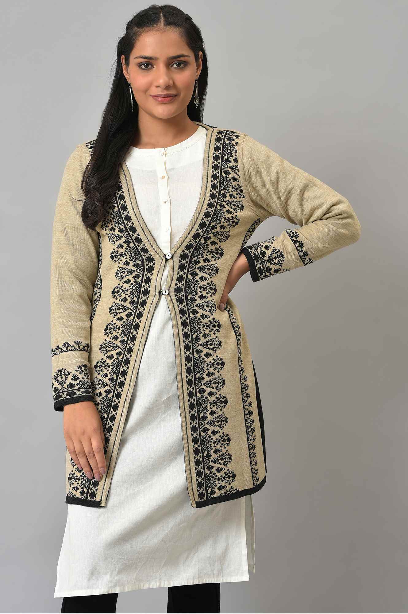 Black Reversible Jacquard Women Cardigan