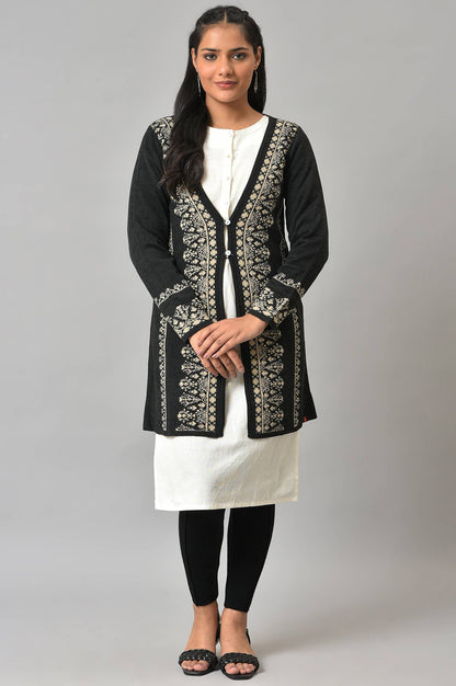 Black Reversible Jacquard Women Cardigan