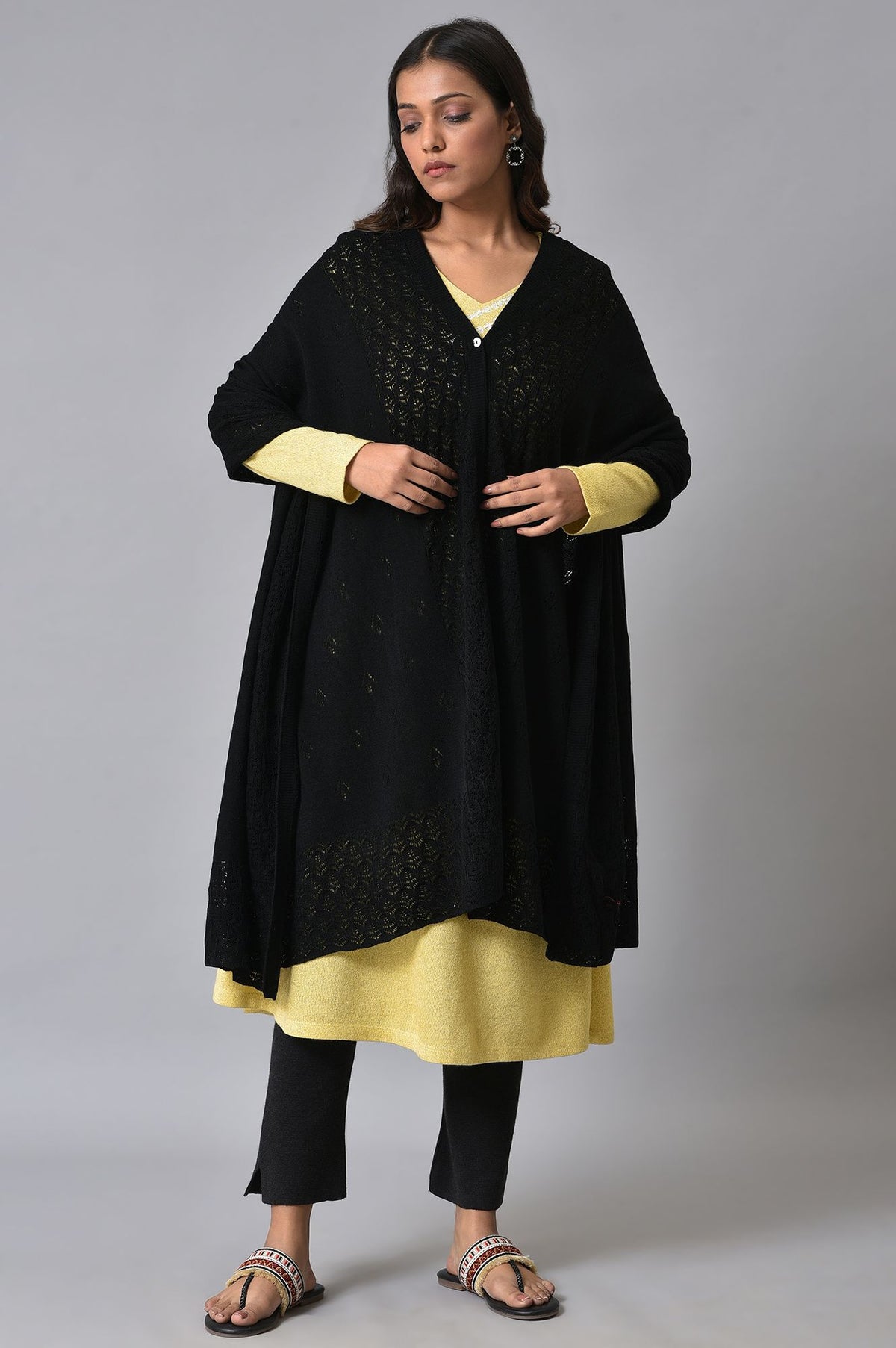 Black Front Open Winter Shrug - FS