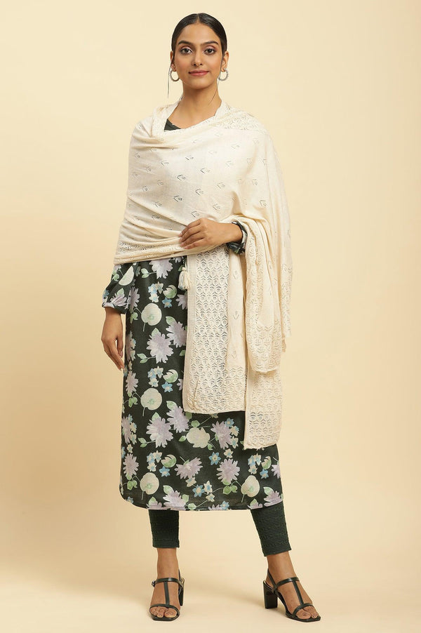 Ecru Self Knit Winter Stole