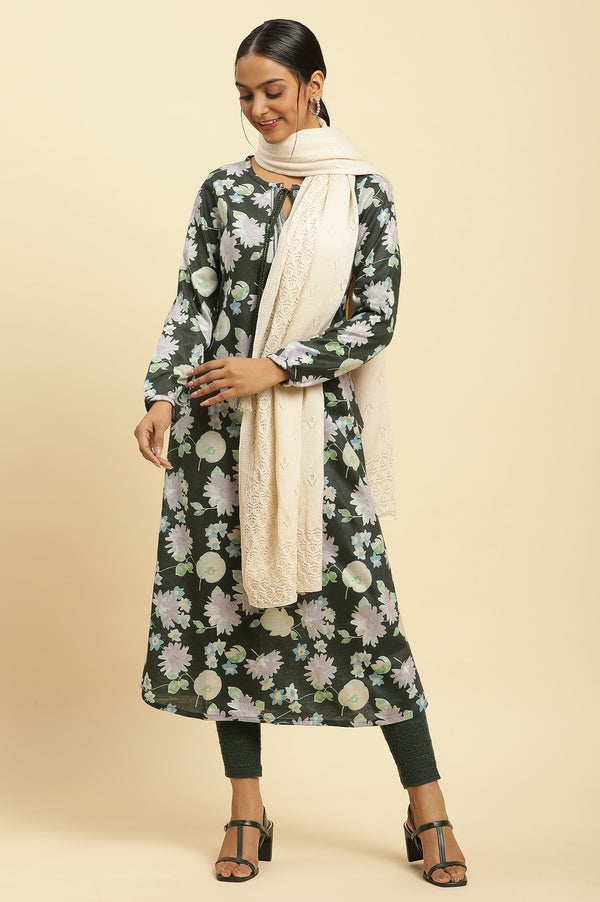 Ecru Self Knit Winter Stole