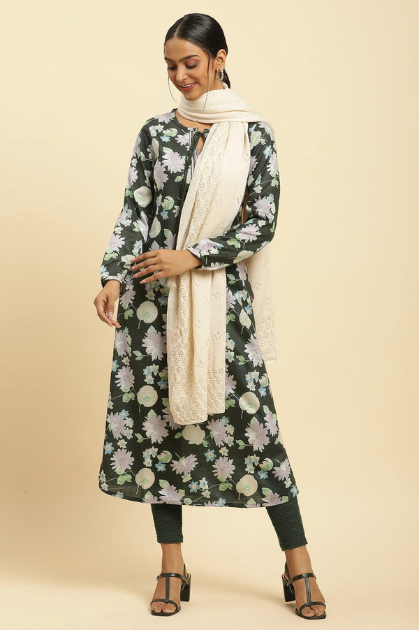 Ecru Self Knit Winter Stole