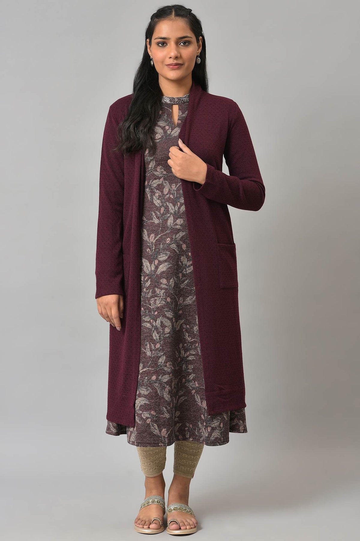 Dark Purple Knitted Women Winter Shrug - WVG
