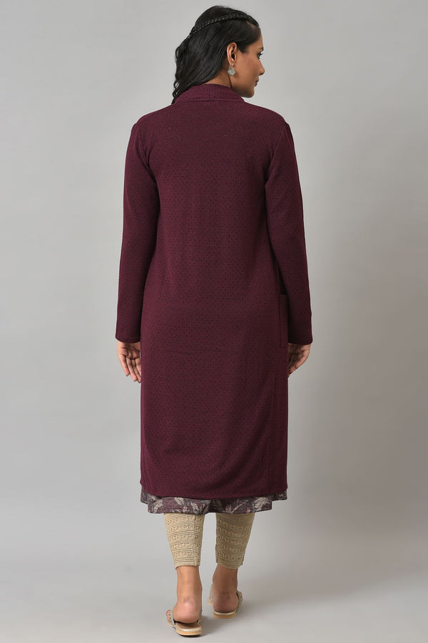 Dark Purple Knitted Women Winter Shrug