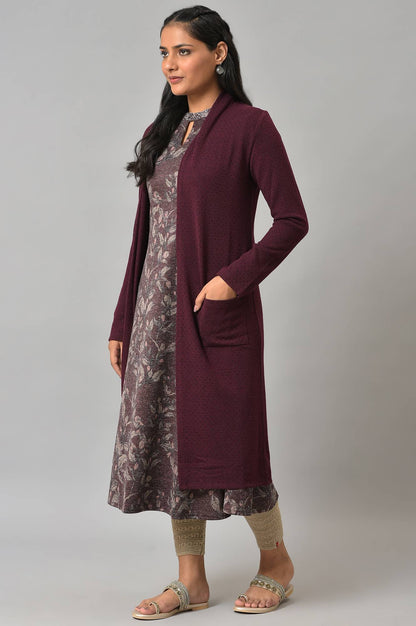 Dark Purple Knitted Women Winter Shrug