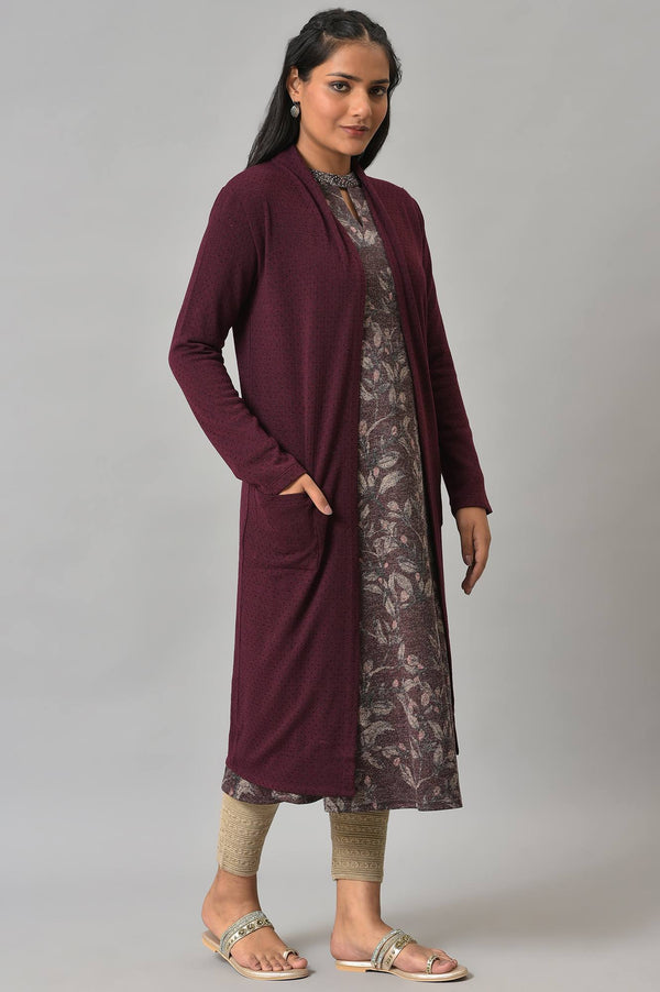 Dark Purple Knitted Women Winter Shrug