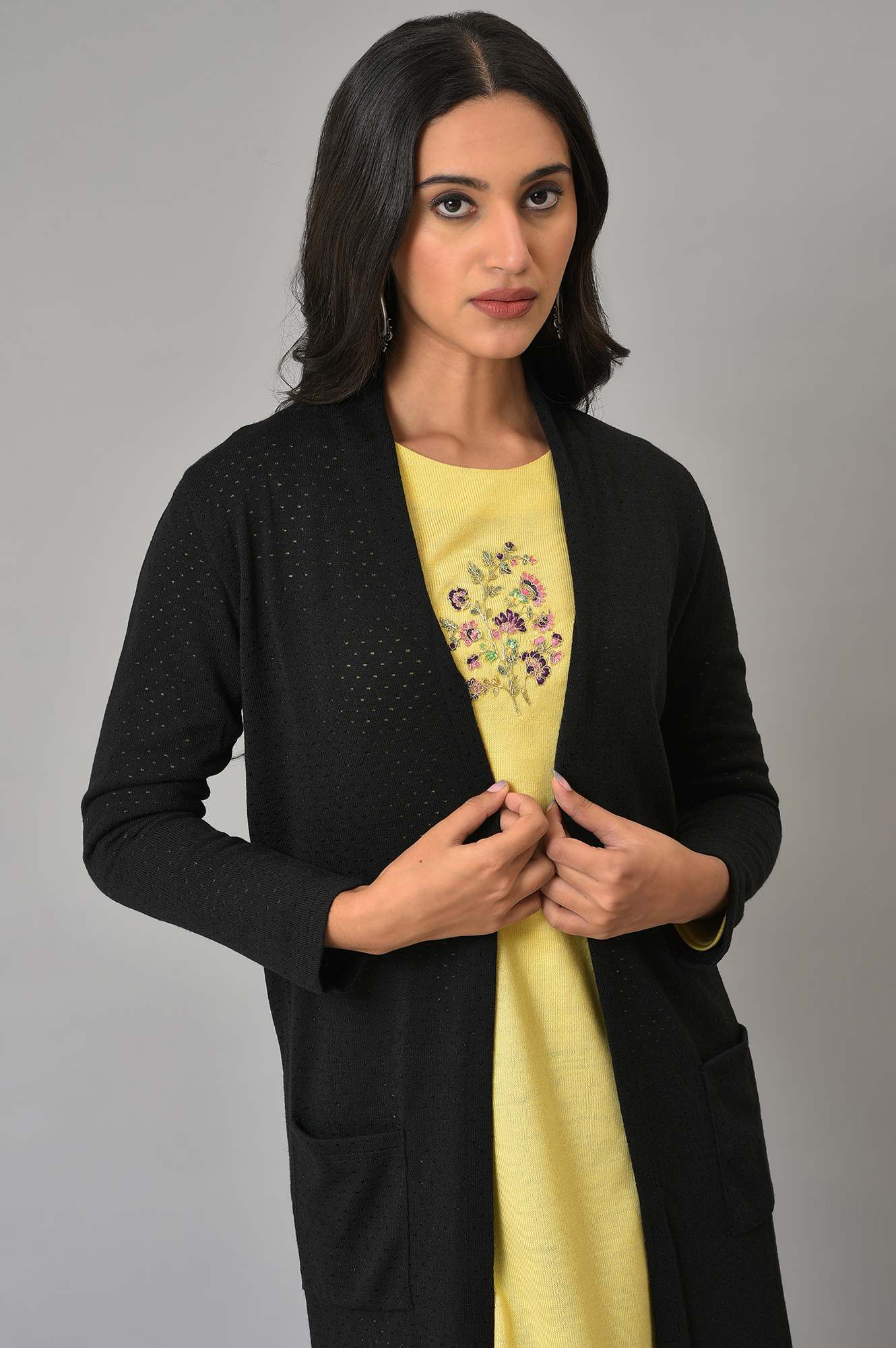 Black Front Open Winter Shrug