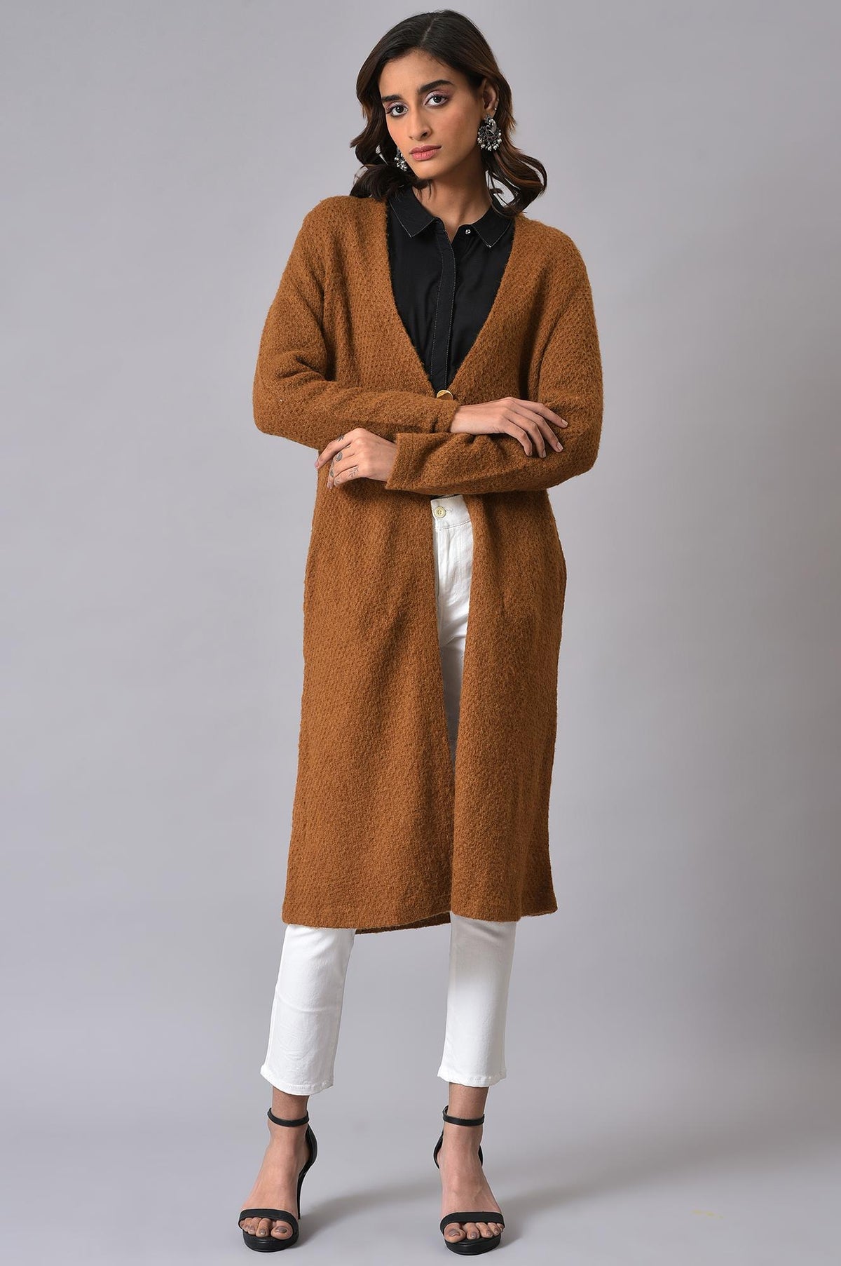 Brown Winter Women Cardigan - S