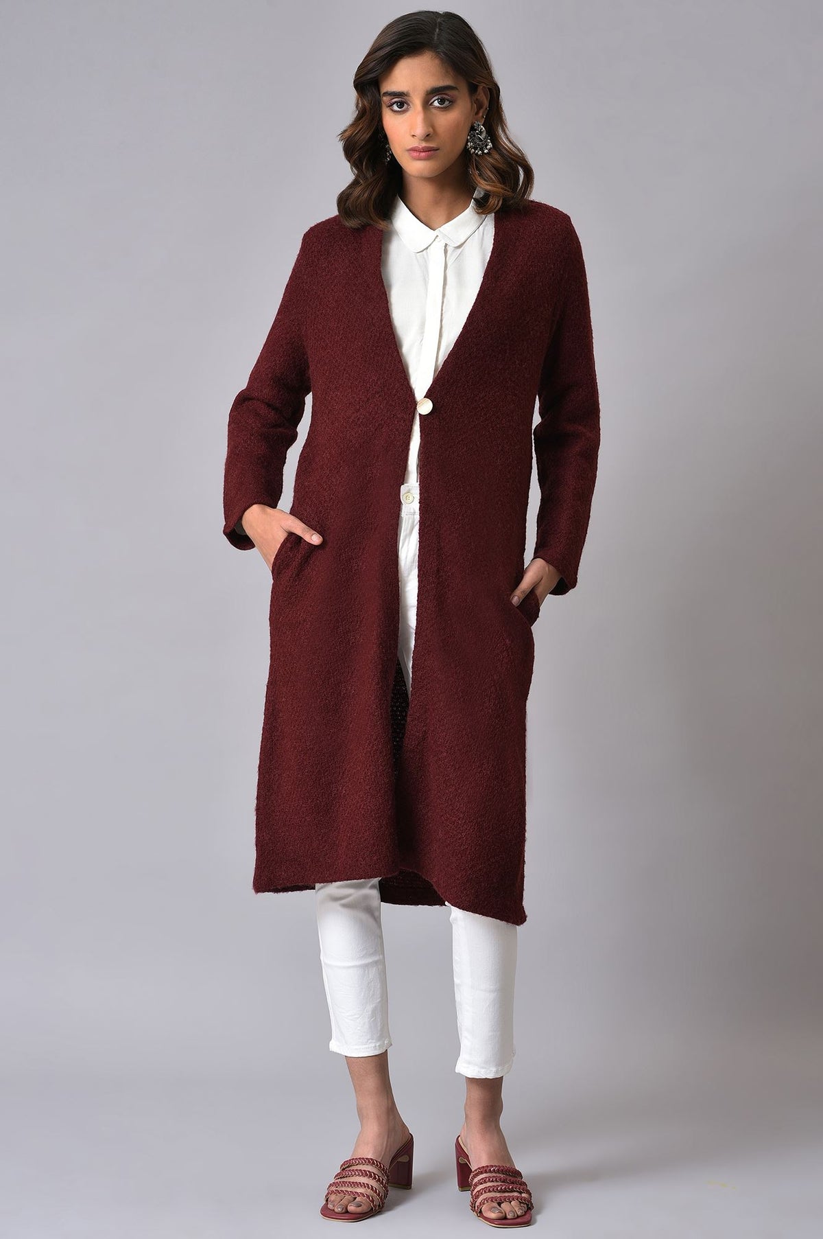 Maroon Winter Women Cardigan - S