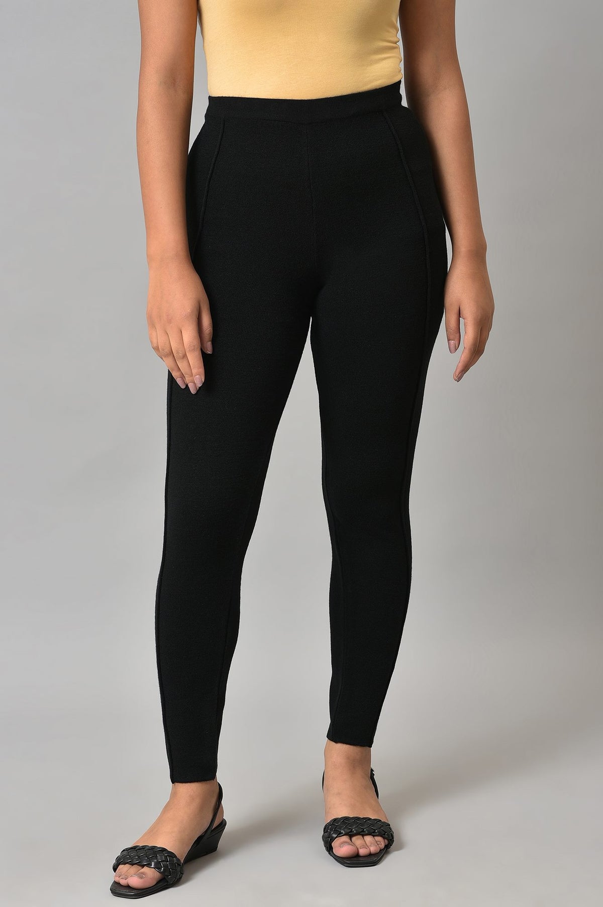Jet Black Solid Winter Tights - S