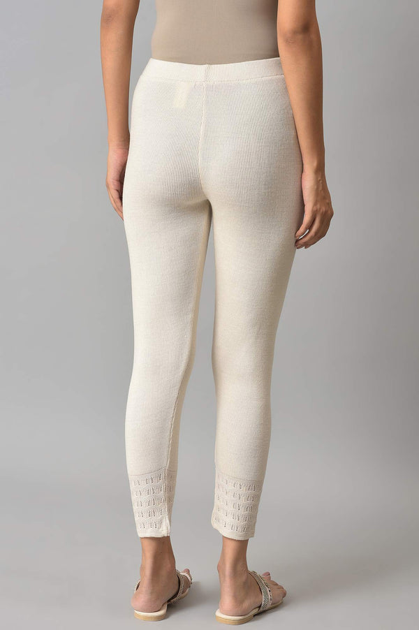 Off-White Solid Acrylic Mid Rise Ankle Length Skinny Fit Leggings