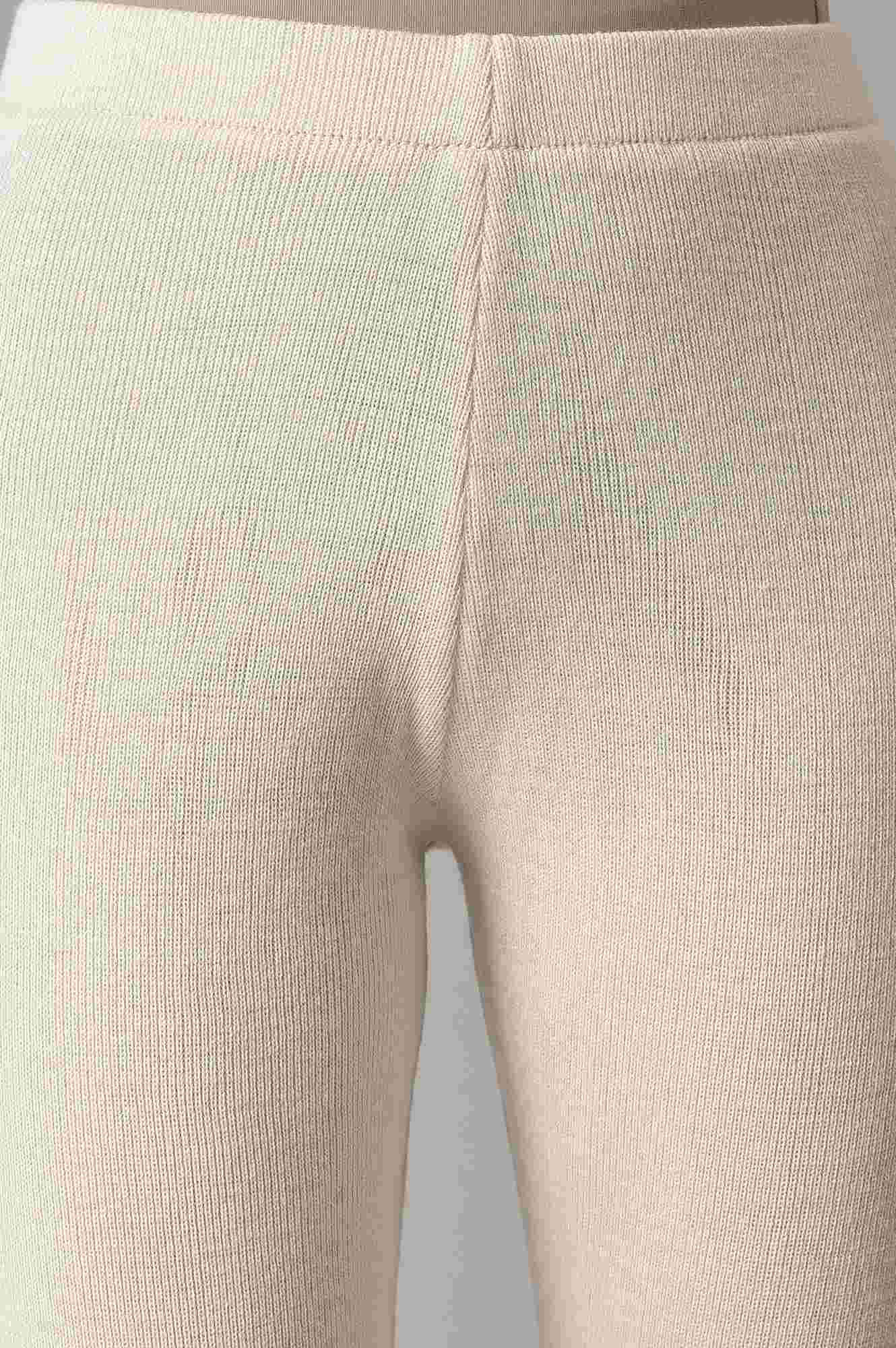 Off-White Solid Acrylic Mid Rise Ankle Length Skinny Fit Leggings