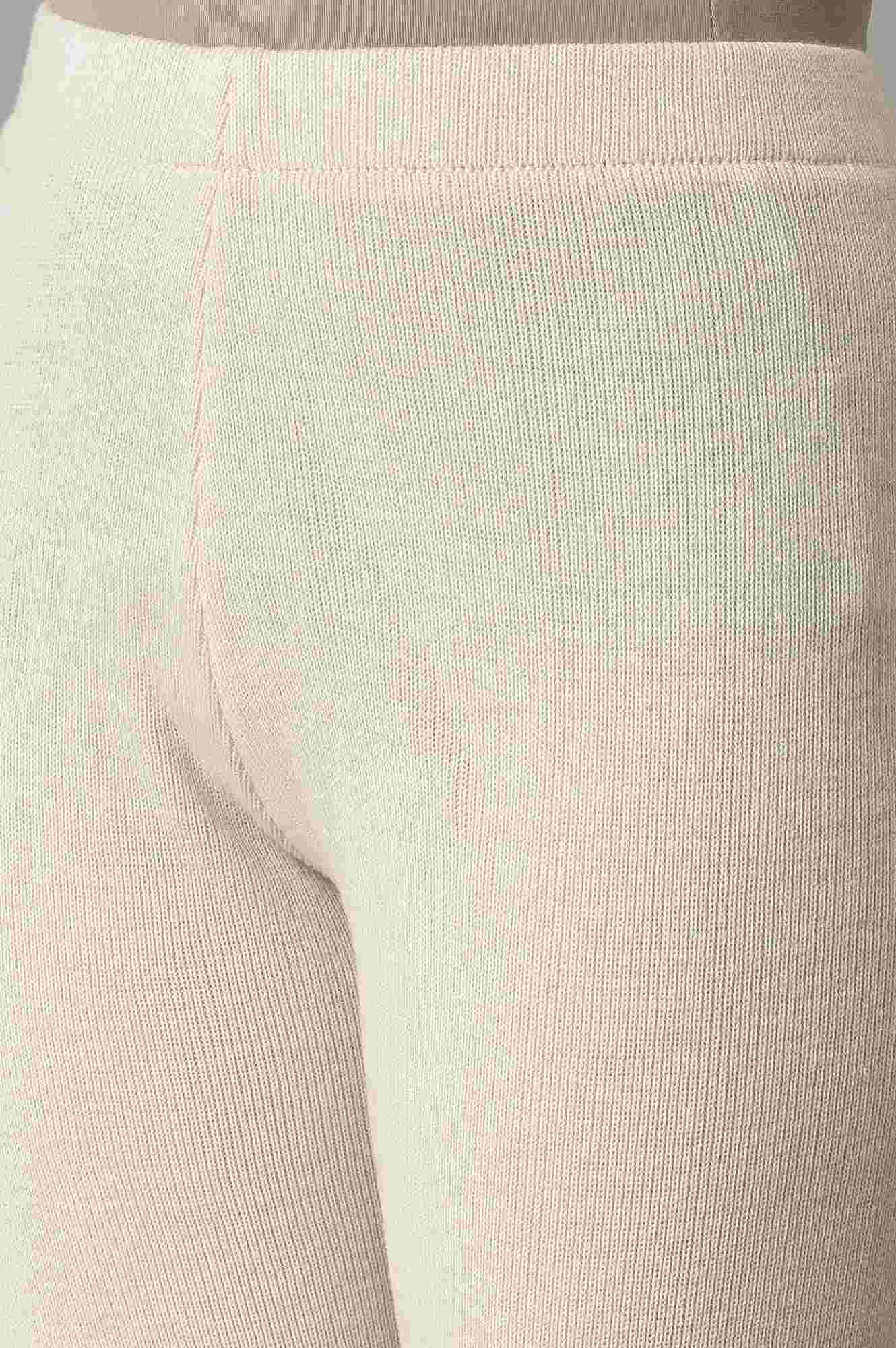 Off-White Solid Acrylic Mid Rise Ankle Length Skinny Fit Leggings