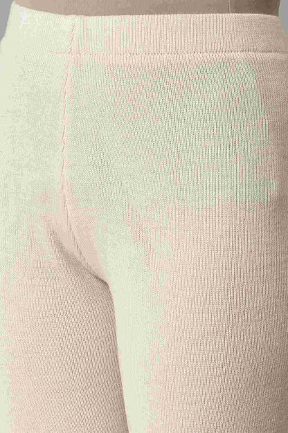 Off-White Solid Acrylic Mid Rise Ankle Length Skinny Fit Leggings